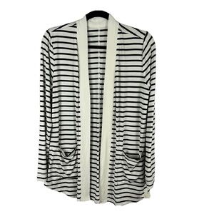 T by Talbots Striped Longline Open Front Cardigan Small White Black NWT